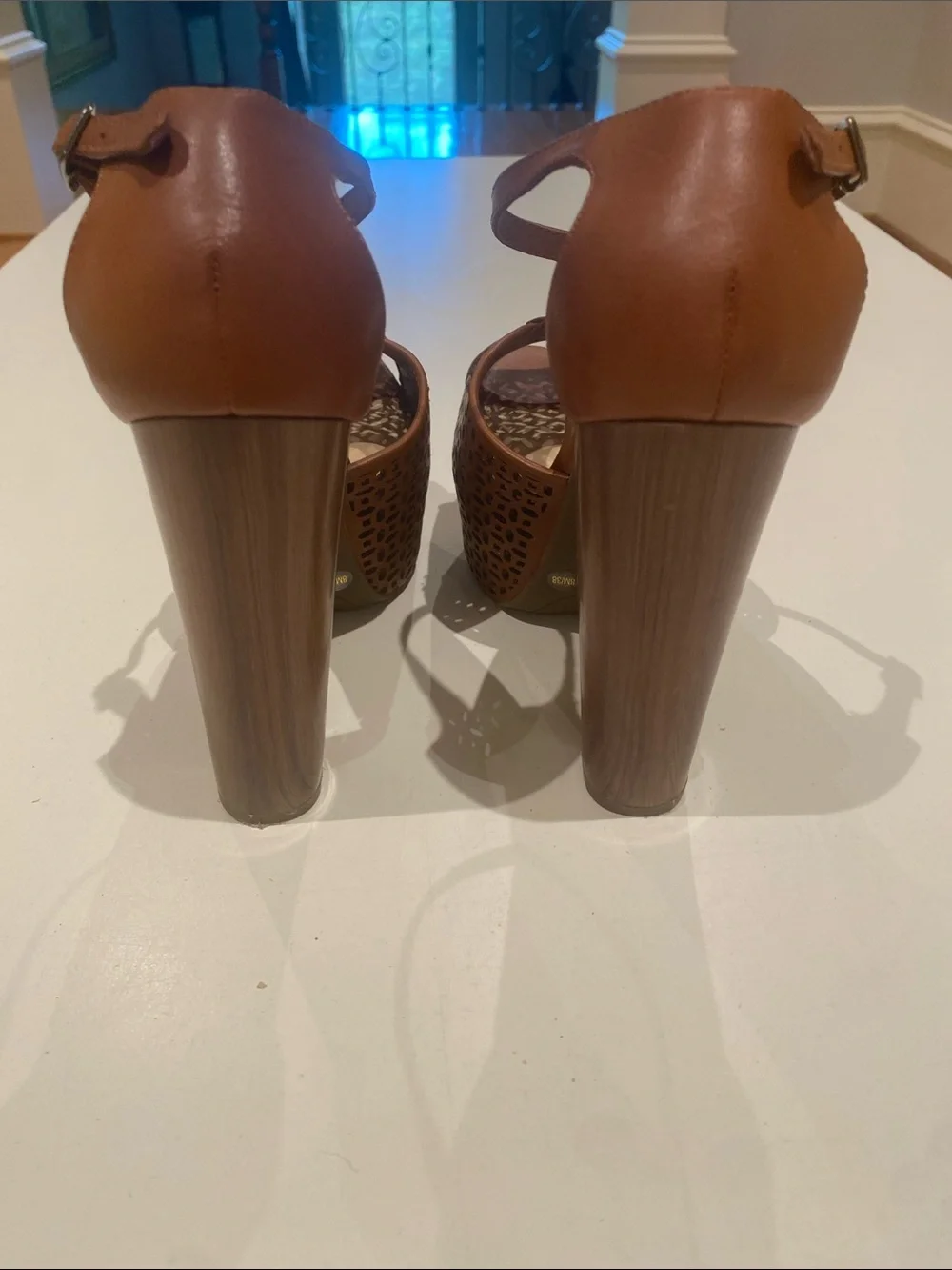 Jessica Simpson Tan Laser-Cut T-Strap Platform Sandals